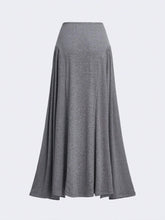 Women's Commuting Loose Flare Hem Gray Long Skirt With Front & Back Ruched Design, Draping Effect For Outerwear